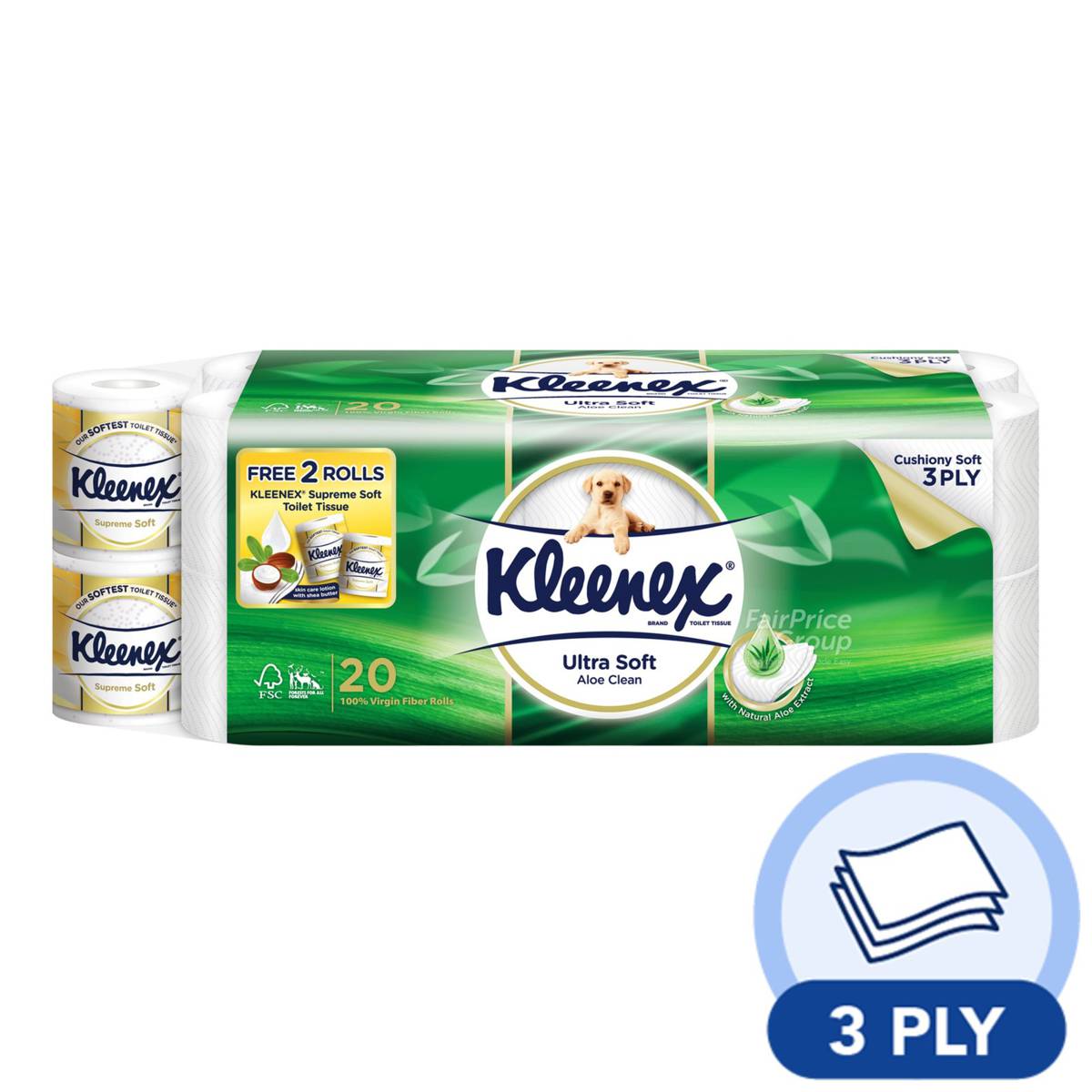 Kleenex Ultra Soft Toilet Tissue Rolls Aloe Clean NTUC FairPrice
