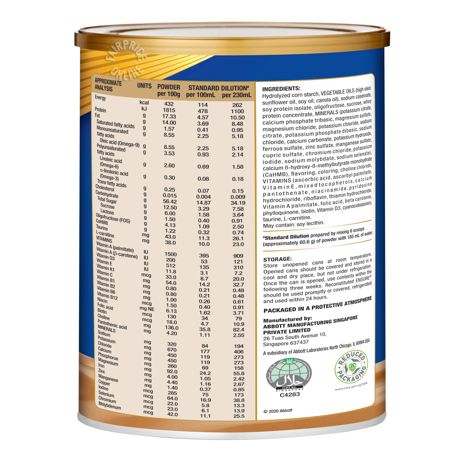 Abbott Ensure Life Adult Milk Formula Refill Vanilla Ntuc Fairprice