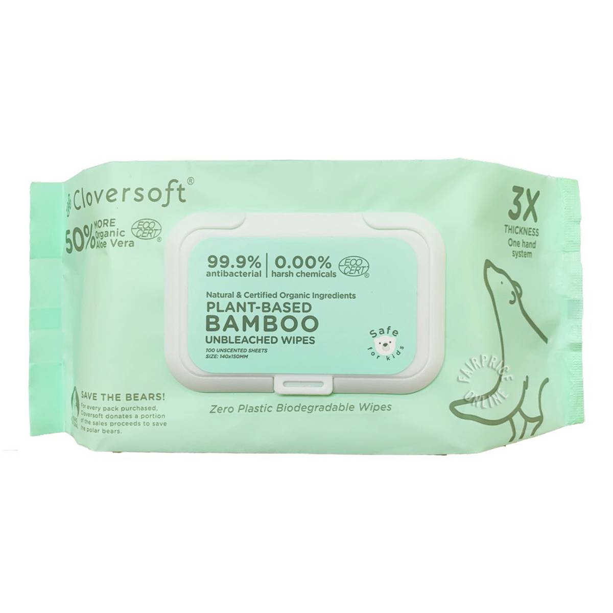Cloversoft Bamboo PlantBased Wet Wipes Unbleached NTUC FairPrice