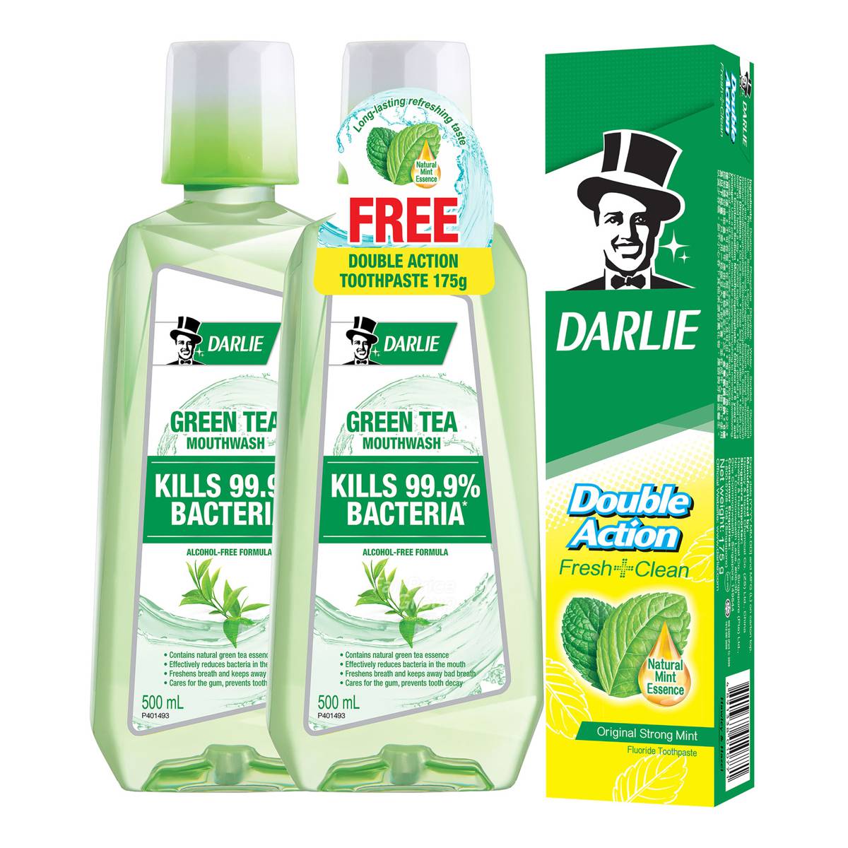 Darlie Mouthwash Green Tea + Free Double Action Toothpaste NTUC