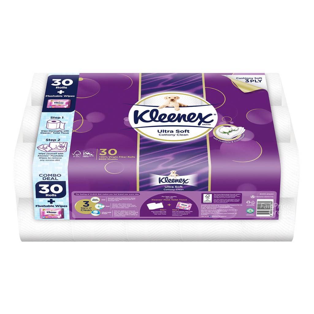 Kleenex Toilet Tissue Rolls Ultra Soft (3 ply) + Moist Toilet Tissue