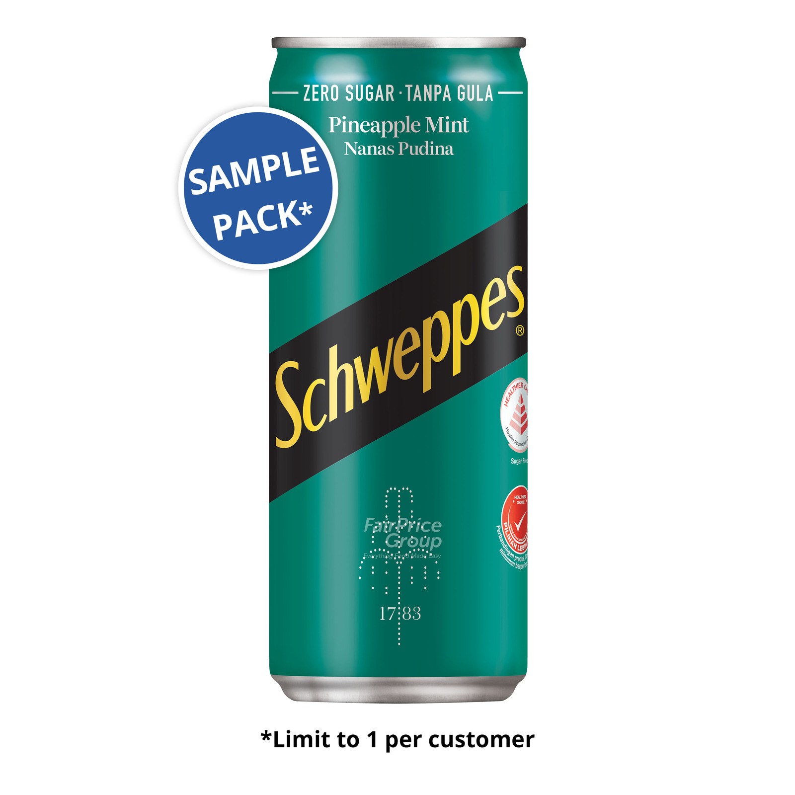 (Sample) Schweppes Zero Carbonated Can Drink Pineapple Mint NTUC