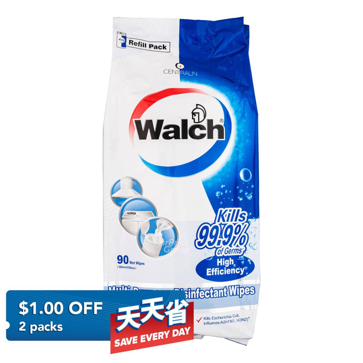 Walch MultiPurpose Disinfectant Wipes Refill Pack High Efficiency NTUC FairPrice