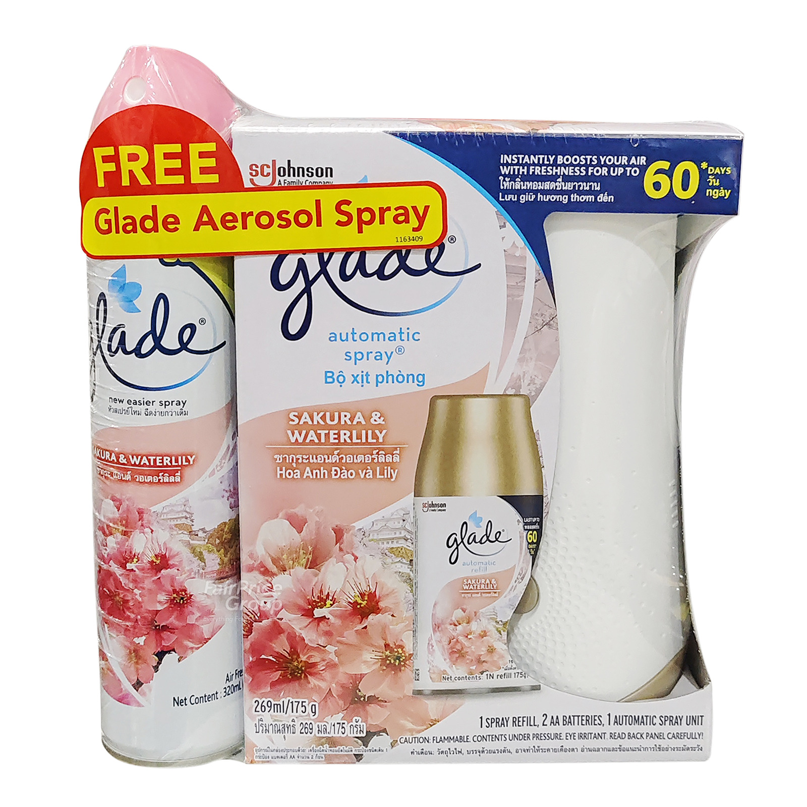 Glade Automatic Spray + Aerosol Spray Sakura & Waterlily NTUC FairPrice