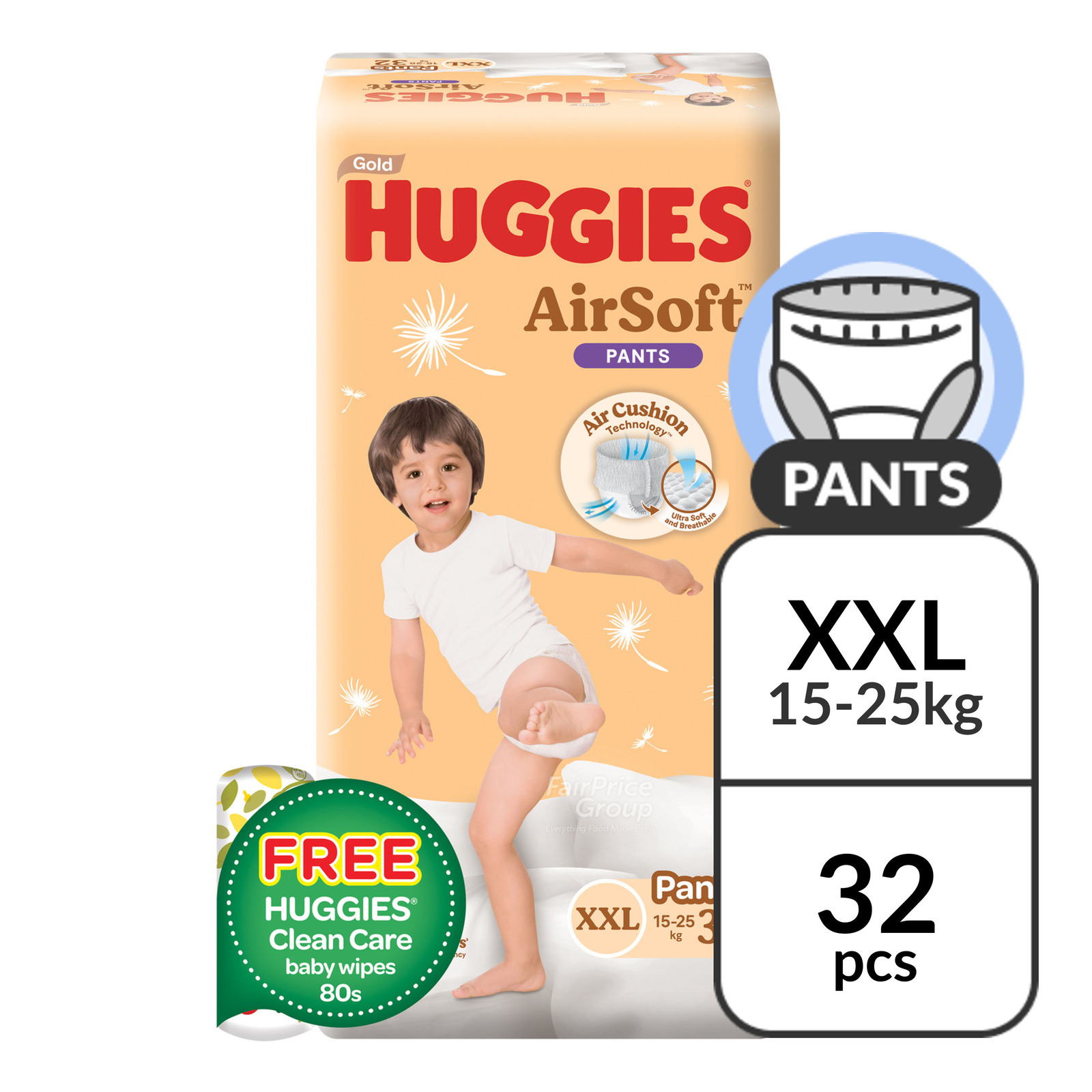Huggies Gold Airsoft Diaper Pants XXL (1525kg) + Baby Wipes NTUC