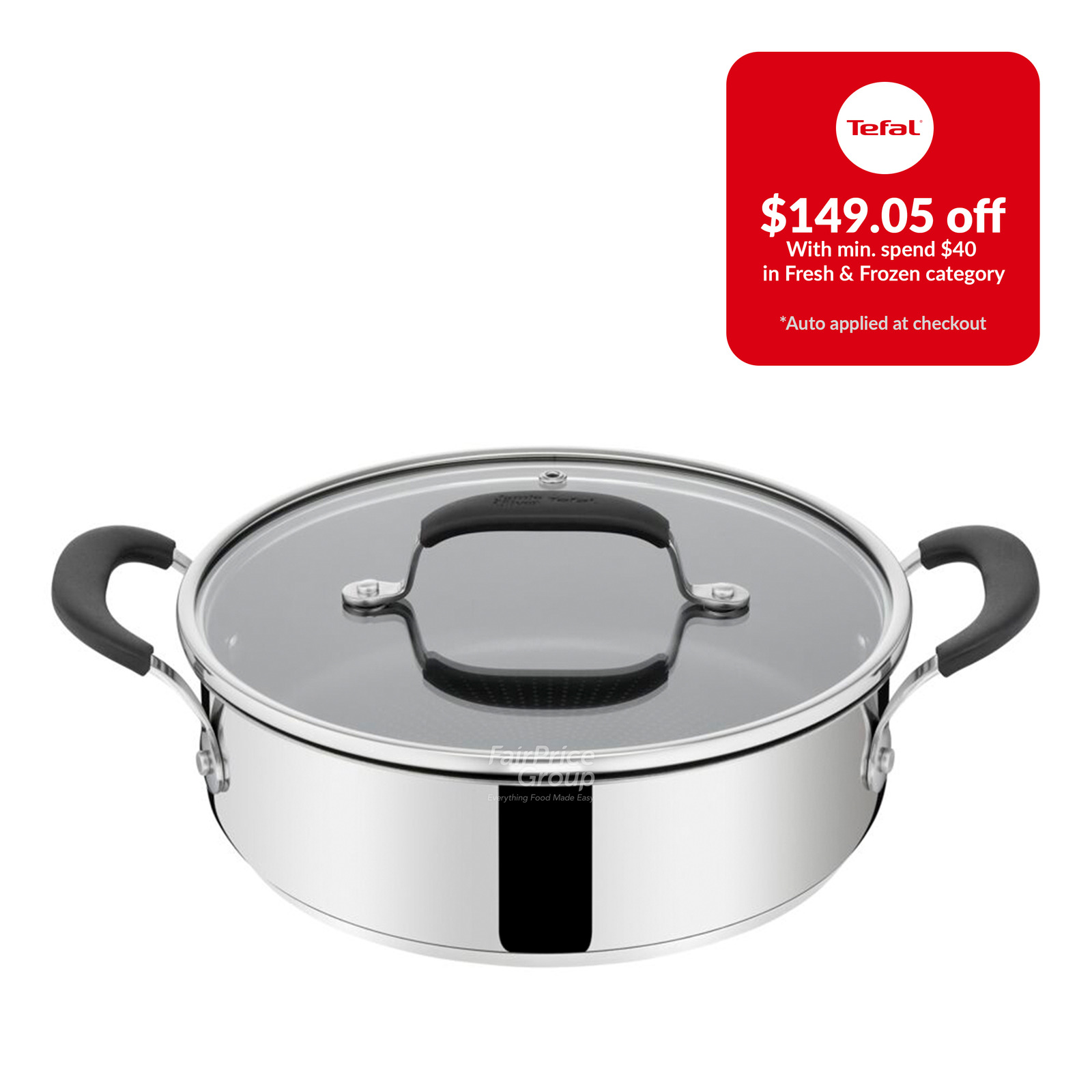 Tefal Jamie Oliver Stainless Steels Shallow Pan + Lid 24cm NTUC