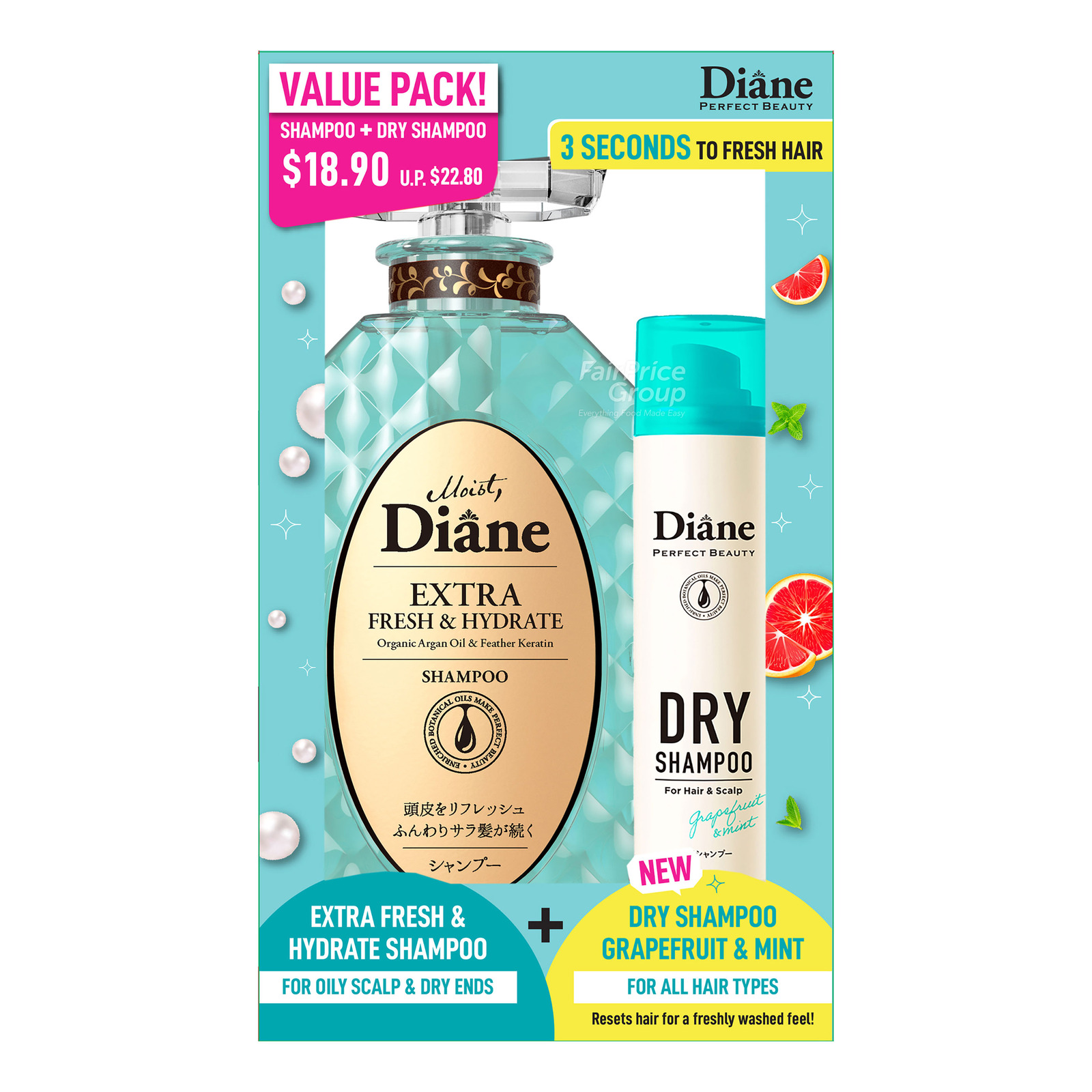 Moist DIane Shampoo Extra Fresh & Hydrate + Dry Shampoo NTUC FairPrice