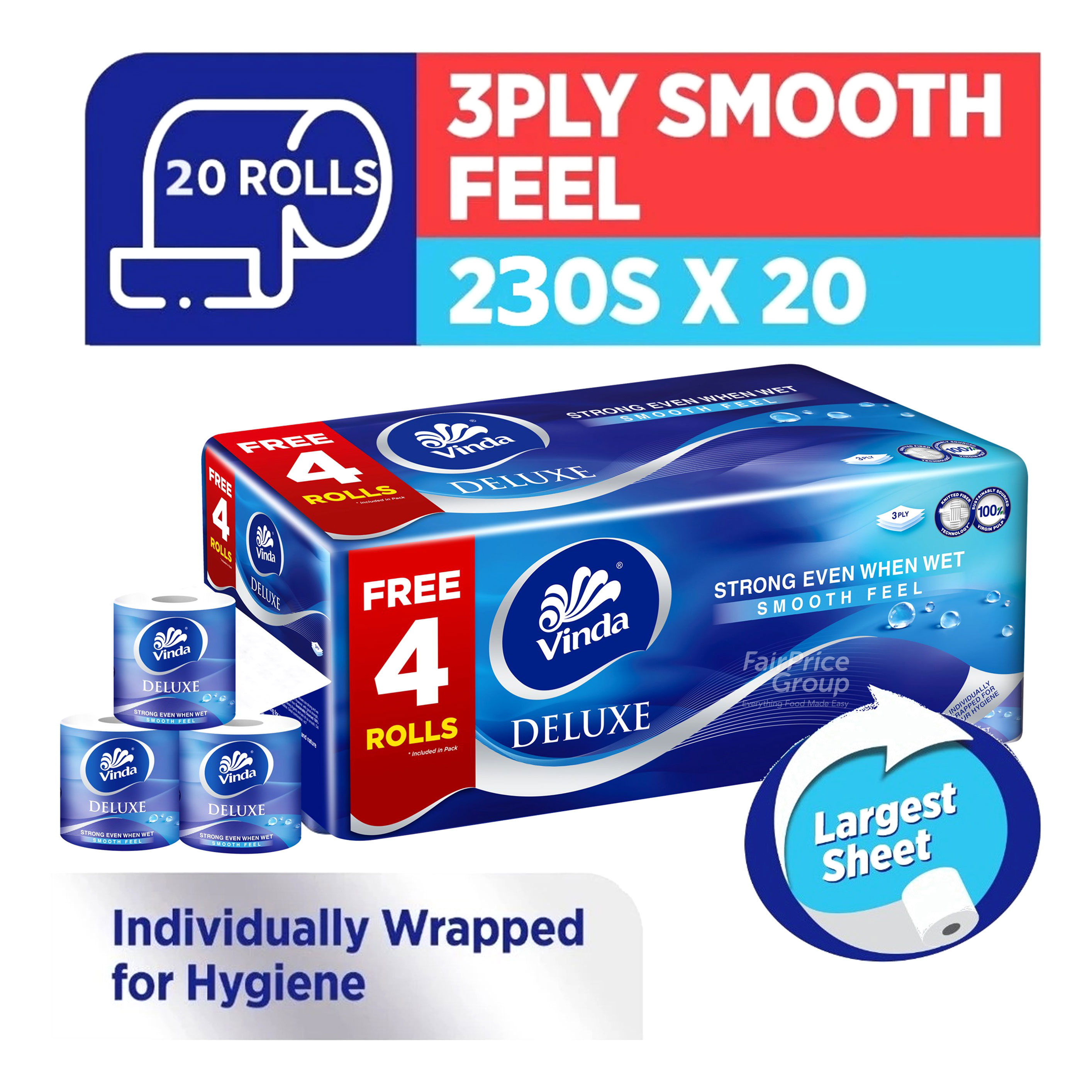 Vinda Deluxe Smooth Feel Toilet Tissue - 3 Ply