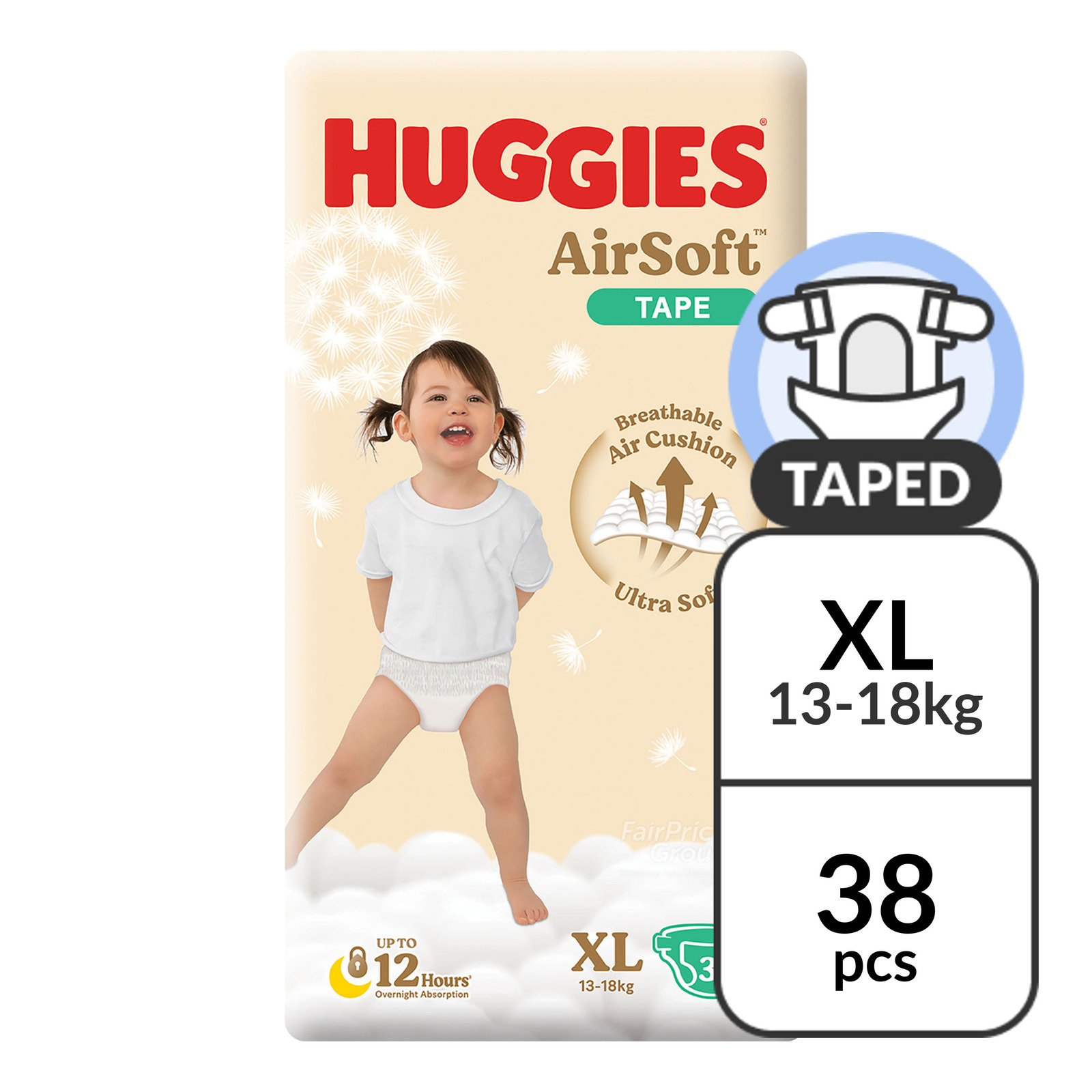 Huggies Airsoft Tape DIaper XL (13-18kg) NTUC FairPrice - Main Image