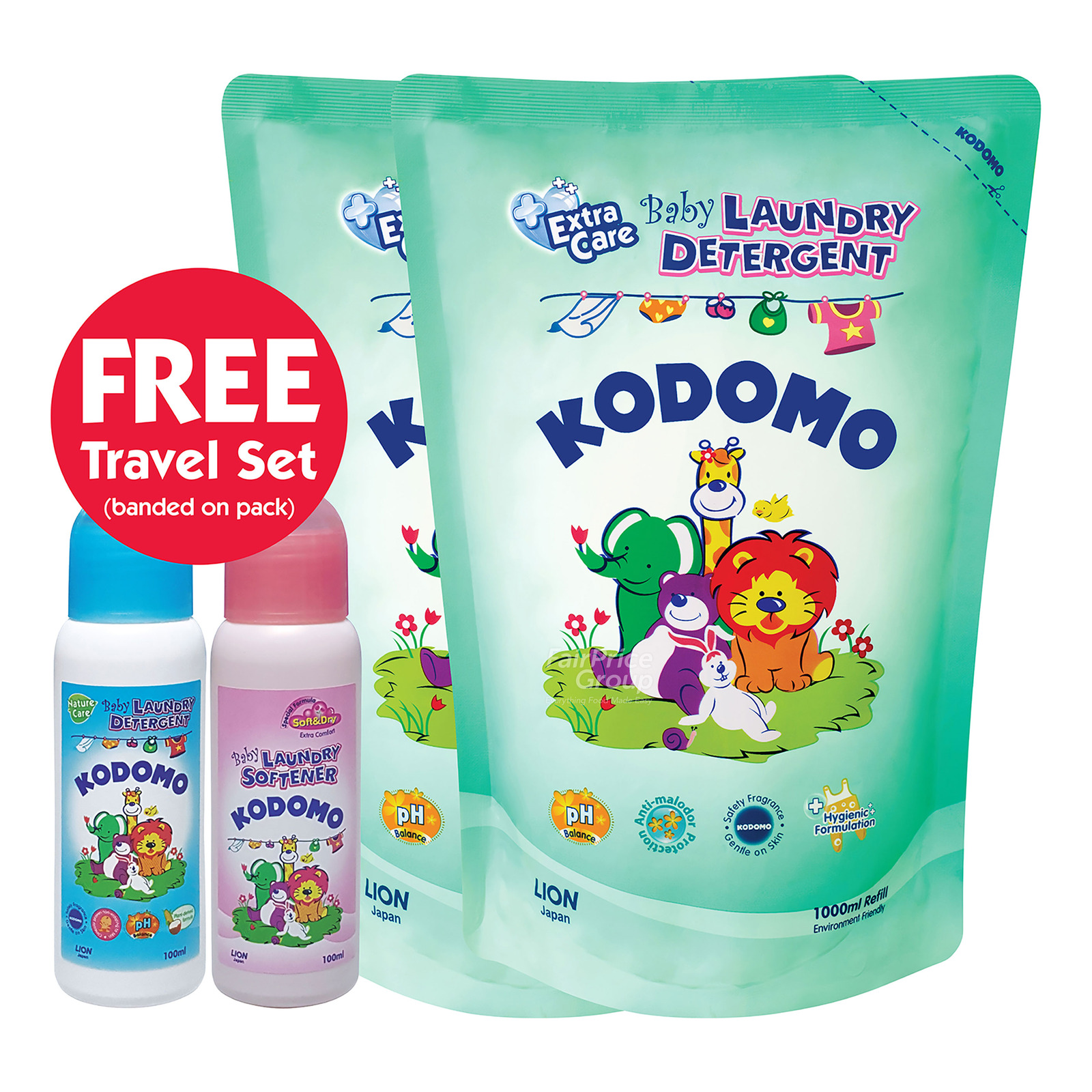 Kodomo Baby Laundry Detergent Refill Pack Extra Care + Free Travel