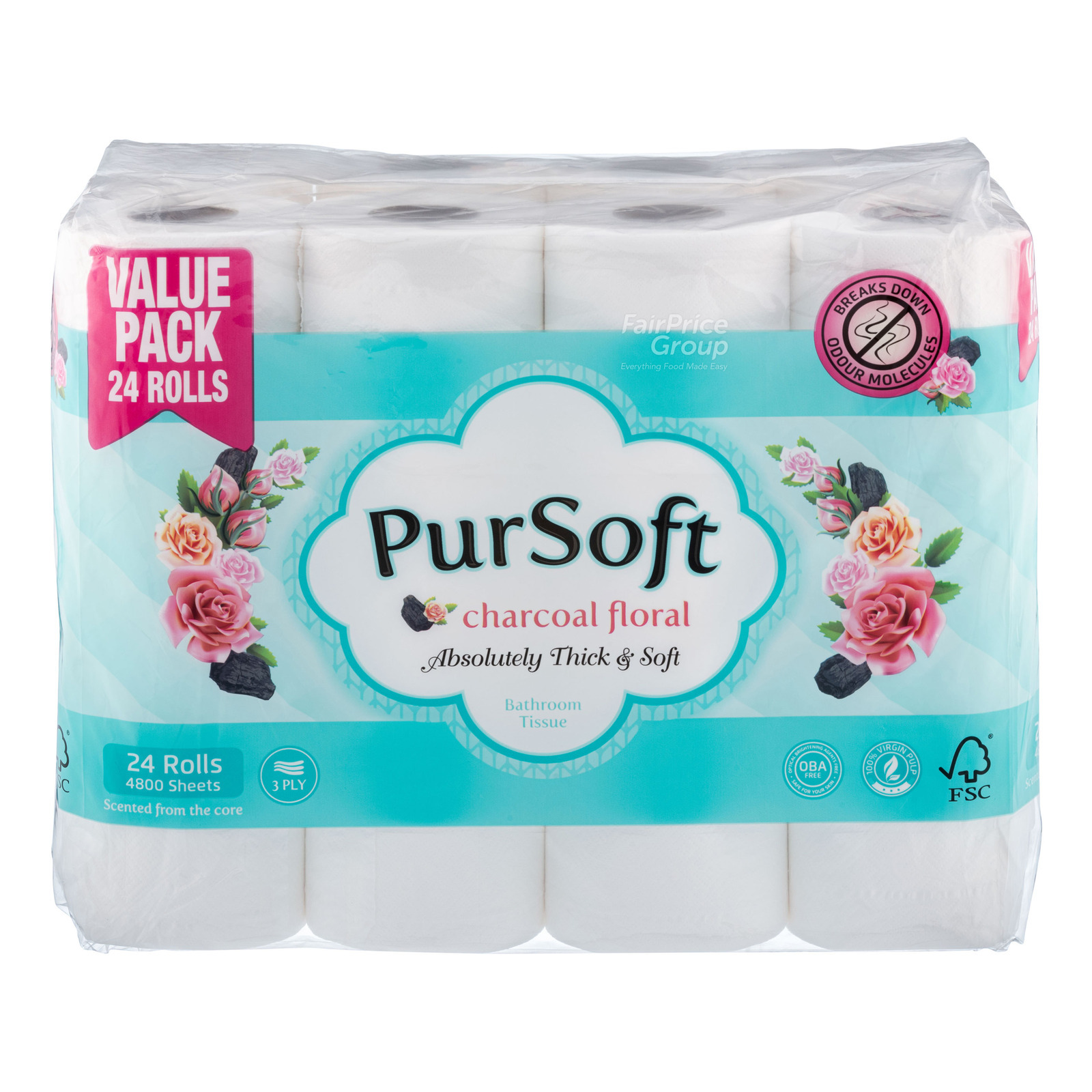 Pursoft Bathroom Tissue Pulp Charcoal Floral (3 ply)
