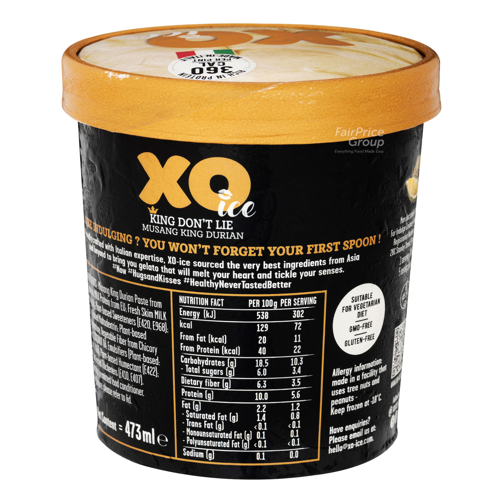XO Ice Gelato Ice Cream - Musang King Durian | NTUC FairPrice