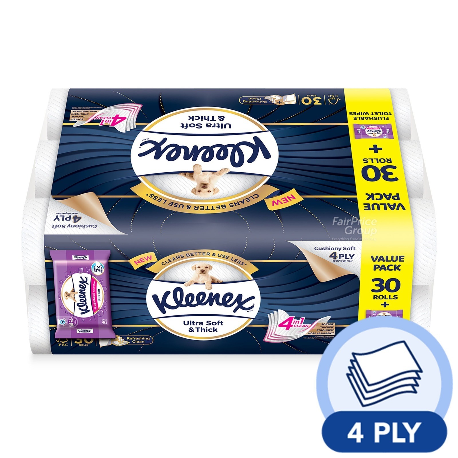 Kleenex Toilet Tissue Rolls (4 ply) + Moist Toilet Wipes