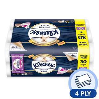Kleenex Toilet Tissue Rolls (4 ply) + Moist Toilet Wipes