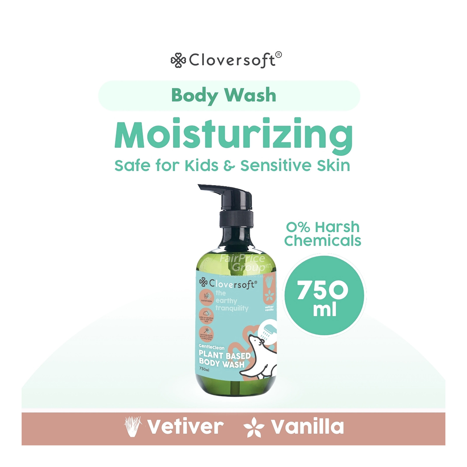 Cloversoft Plant-Based Body Wash - Vetiver & Vanilla