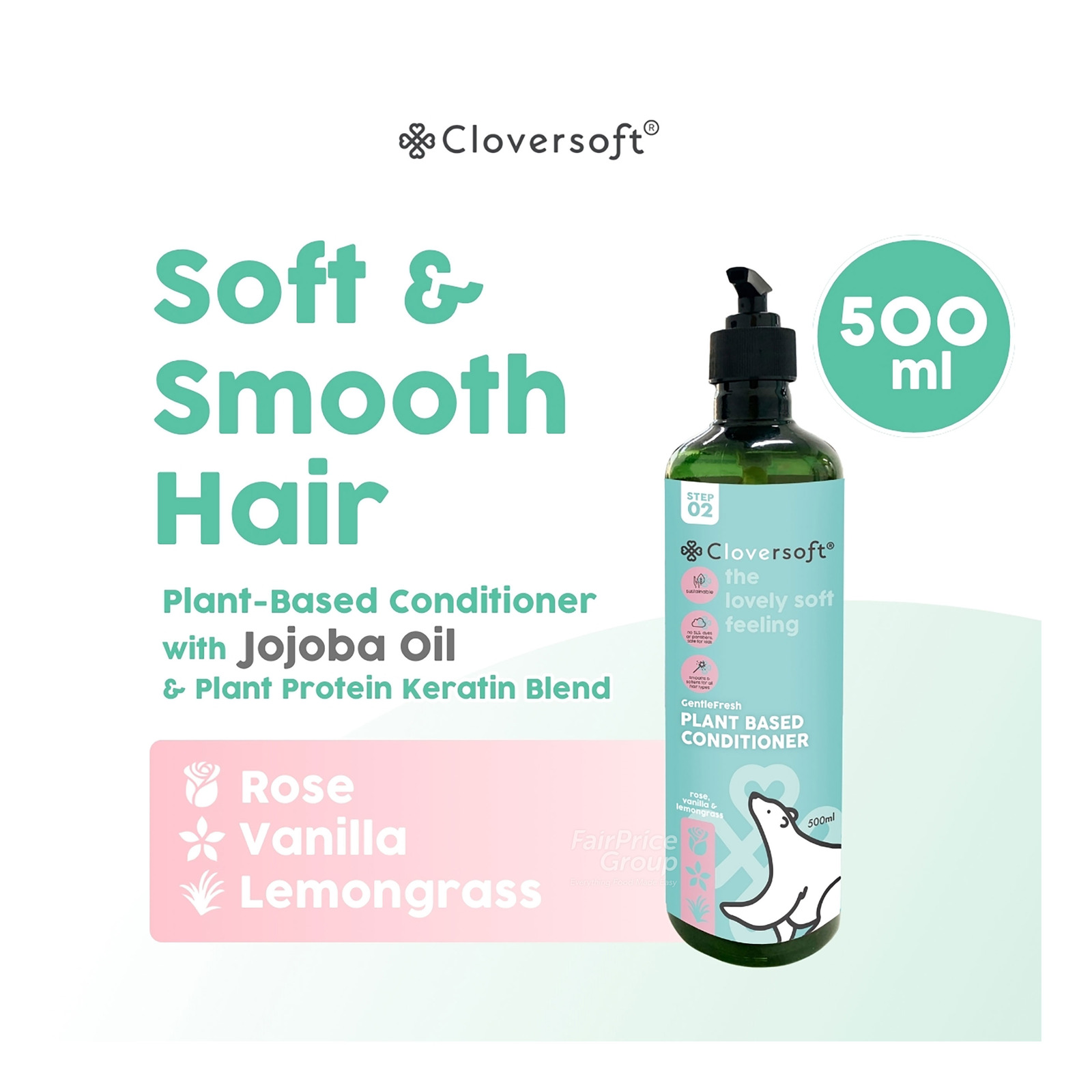 Cloversoft Plant-Based Conditioner - Rose, Vanilla & Lemongrass