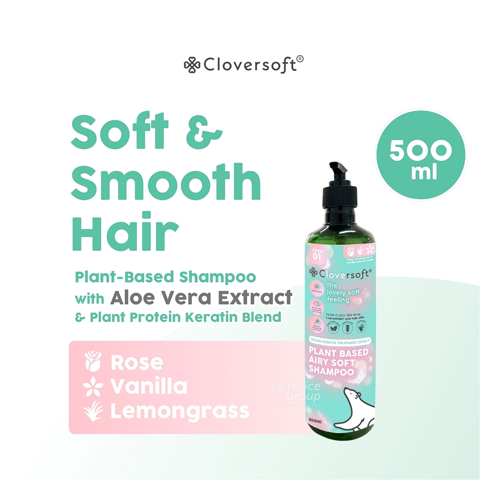 Cloversoft Plant-Based Shampoo - Rose, Vanilla & Lemongrass