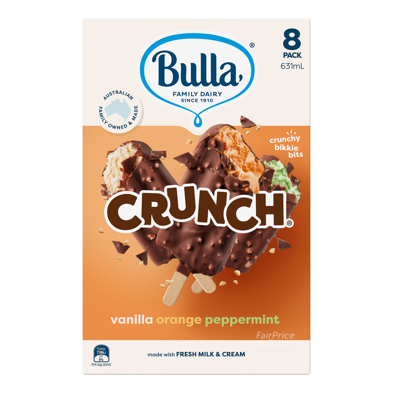 Bulla Crunch Ice Cream Sticks - Vanilla, Orange, Peppermint