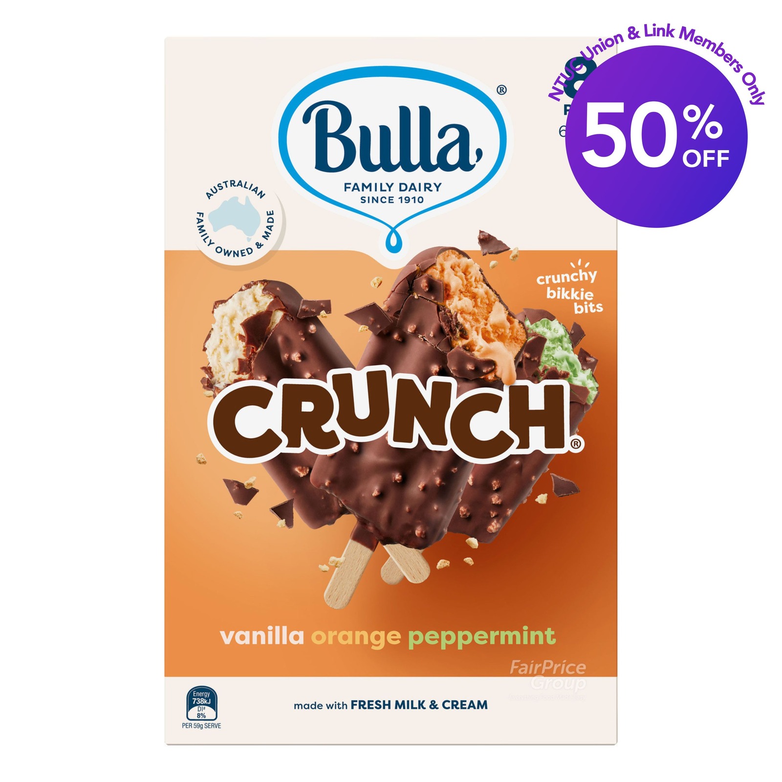 Bulla Crunch Ice Cream Sticks - Vanilla, Orange, Peppermint