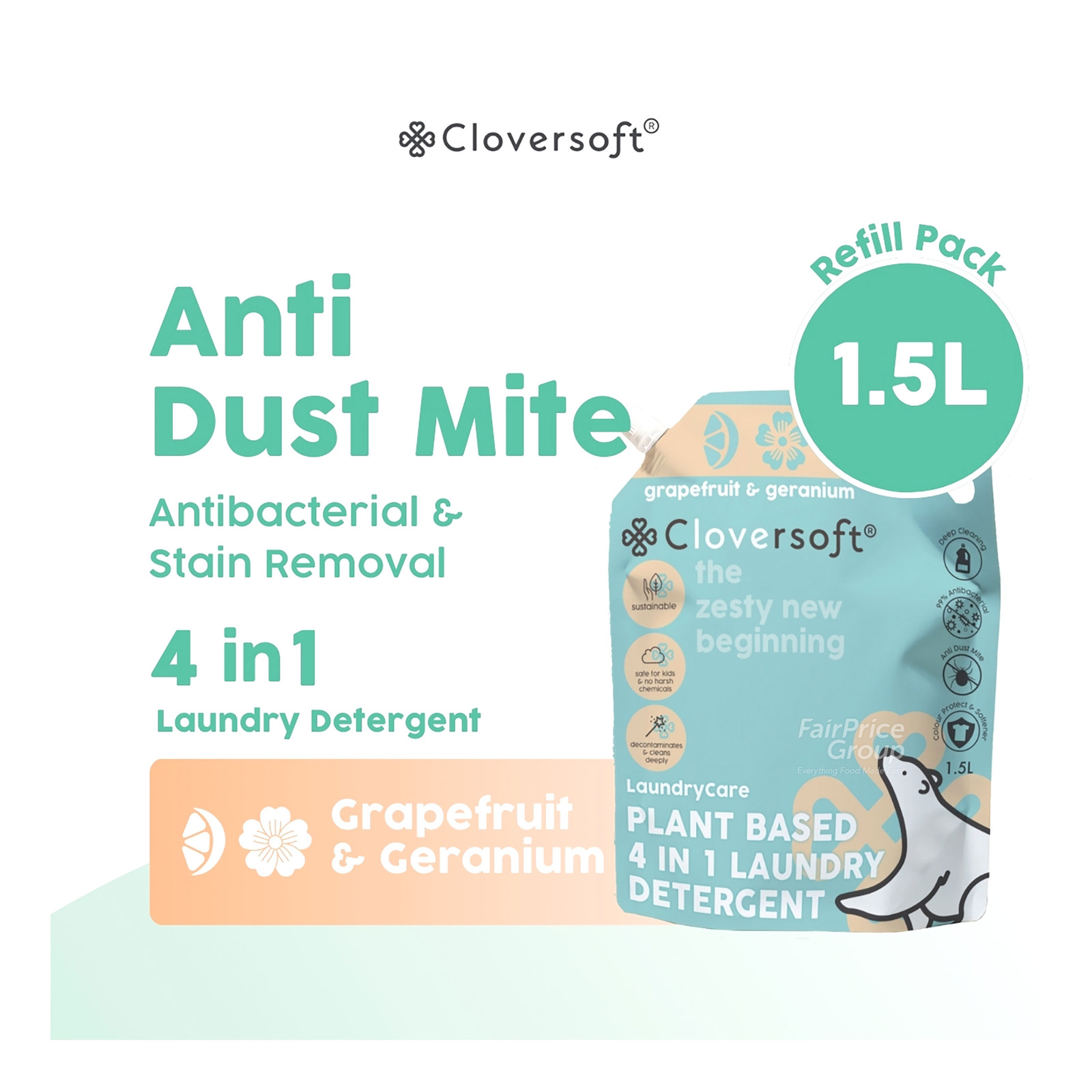 Cloversoft 4 in 1 Laundry Detergent Refill-Grapefruit & Geranium