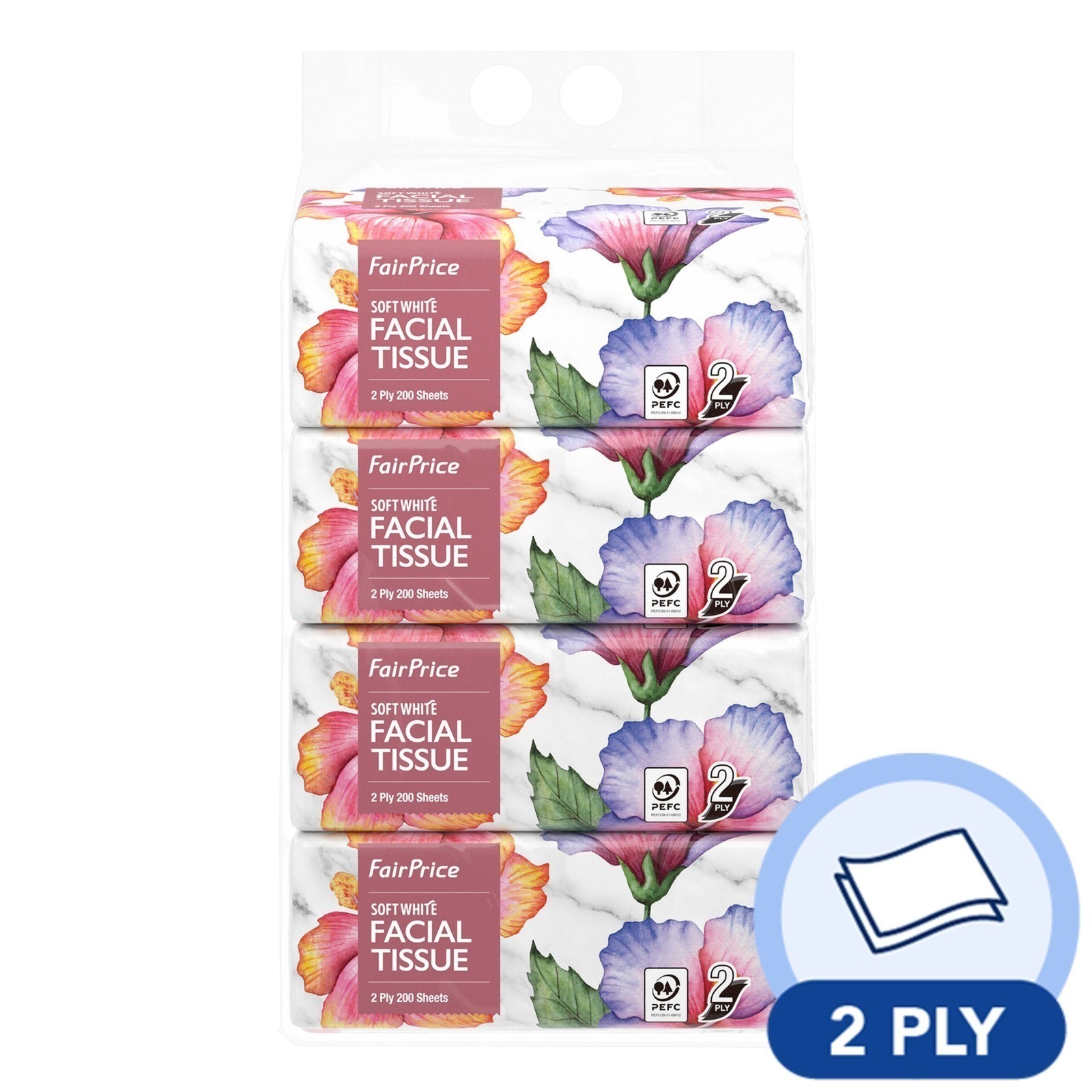 FairPrice Facial Tissue 2ply Soft Pack - Hibiscus