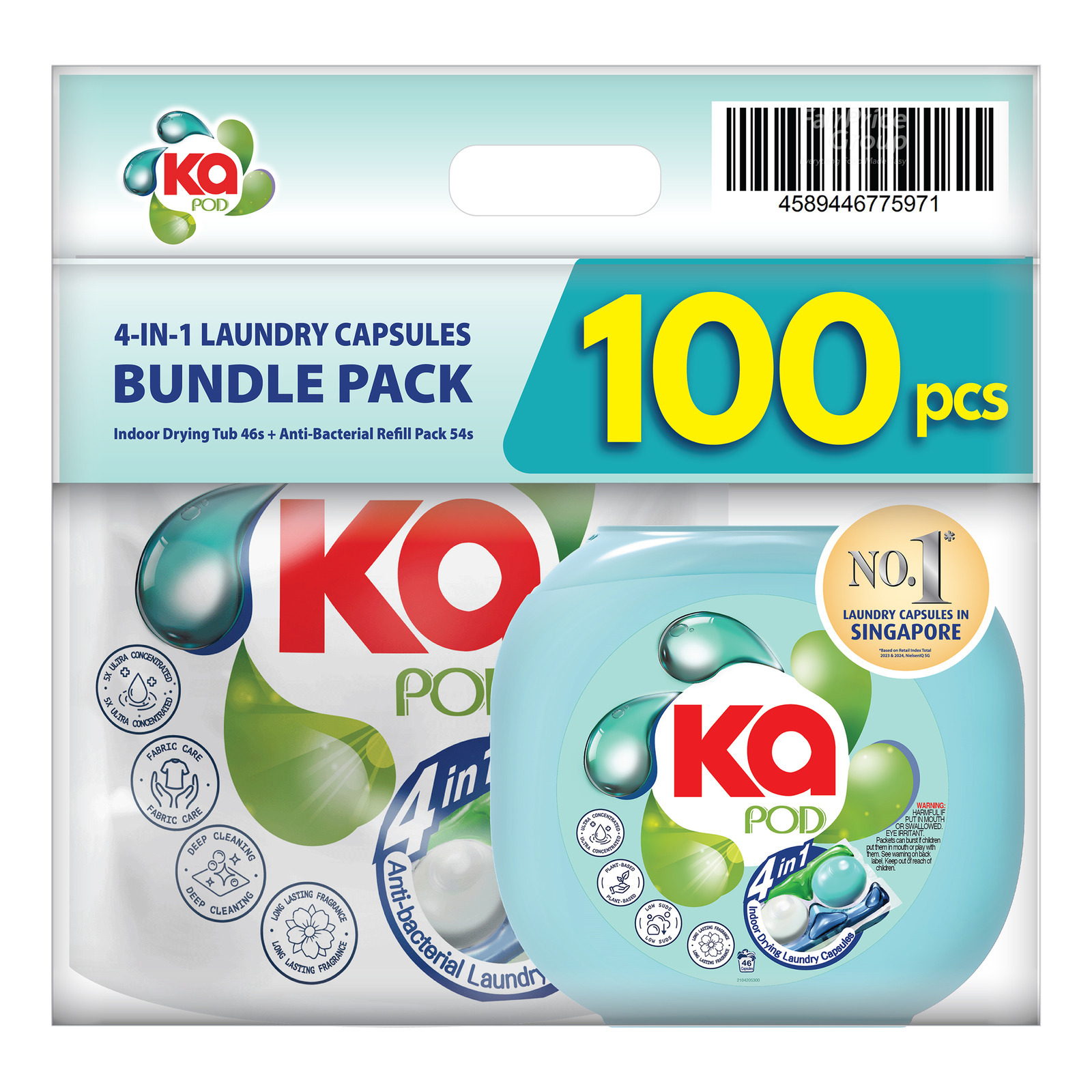 Ka 4-in-1 Laundry Capsules Indoor + Anti Bacterial (Bundle)