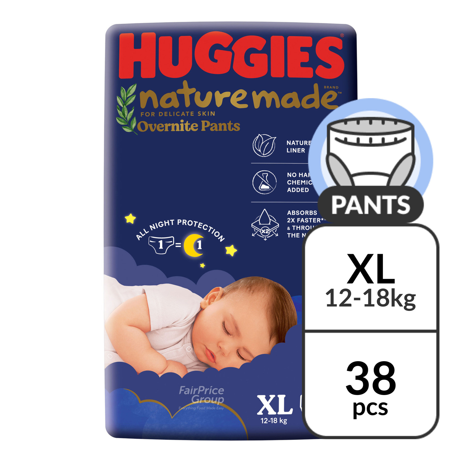 Huggies Baby Diaper Naturemade Overnite Pants - XL (12-18kg