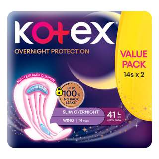 Kotex Soft & Smooth Slim Overnight Wing Pads - 41cm