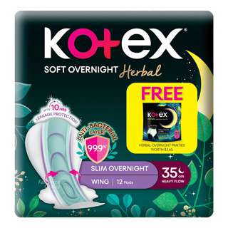 Kotex Soft Overnight Herbal Pad - 35cm + Free Panty