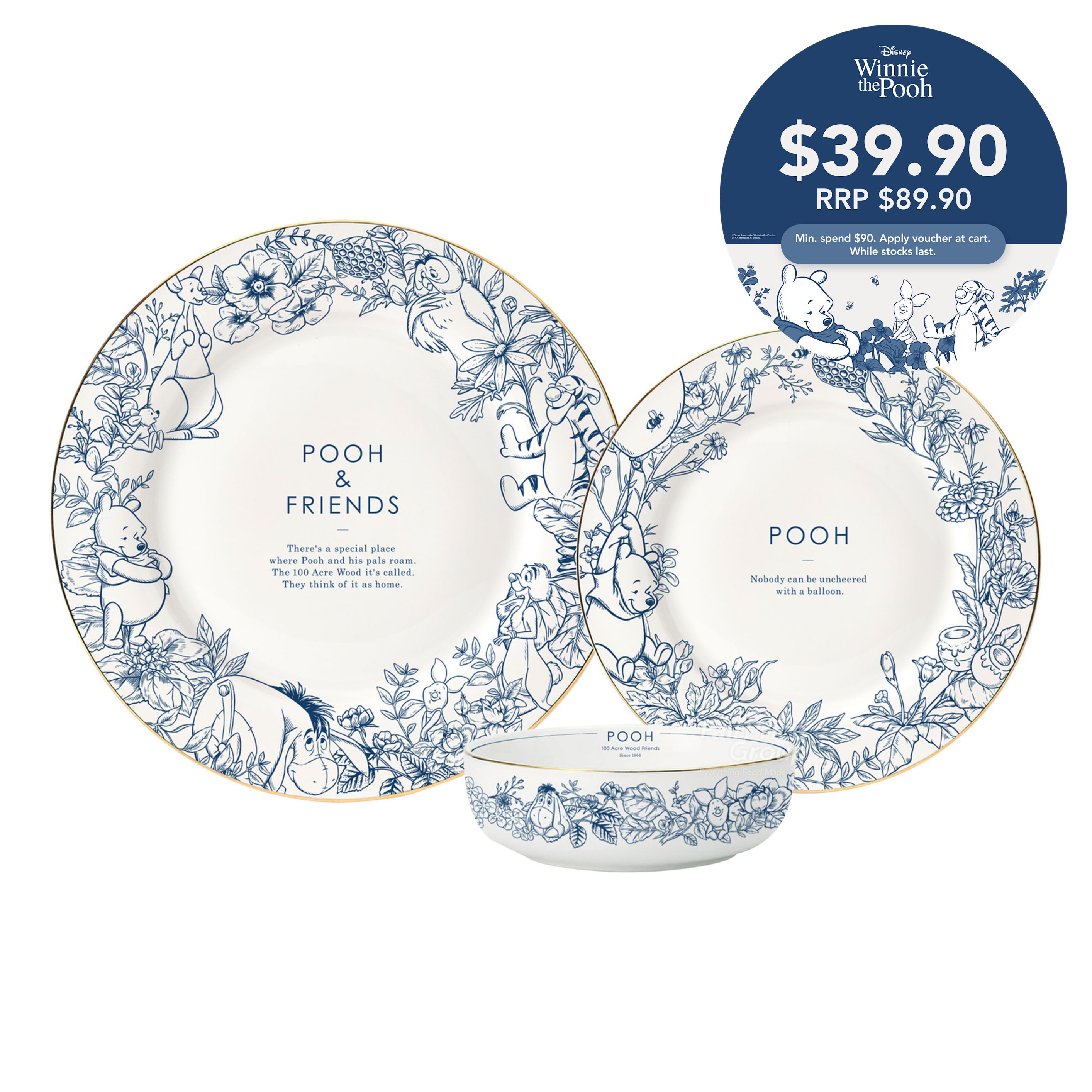 Winnie Ceramic Gold Rim Dinnerware (3pcs) | NTUC FairPrice