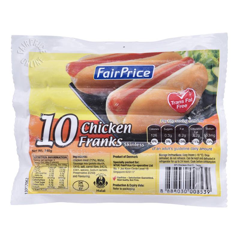 FairPrice Frozen Chicken Franks Skinless NTUC FairPrice