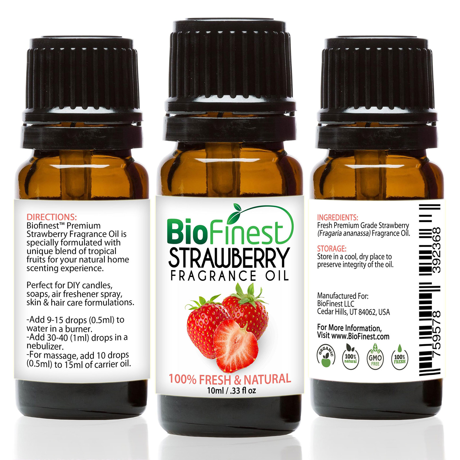 Biofinest Strawberry Fragrance Oil - 100% Pure & Natural - Fresh Home Scent - Air Refresher - Relaxing Aromatherapy - Food Flavoring, Cooking, Baking - Free E-Book (10Ml) (759578392368)