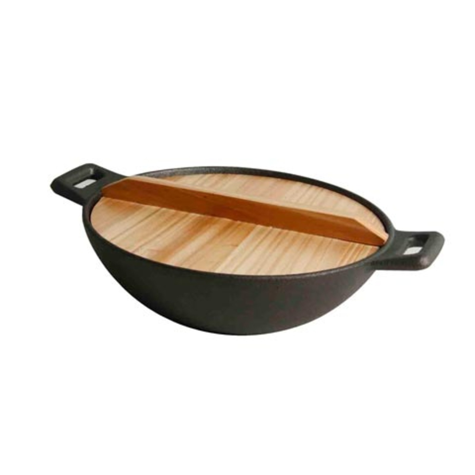 Cast Iron Wok W/Wooden Cover 22.5Cm/9" NTUC FairPrice