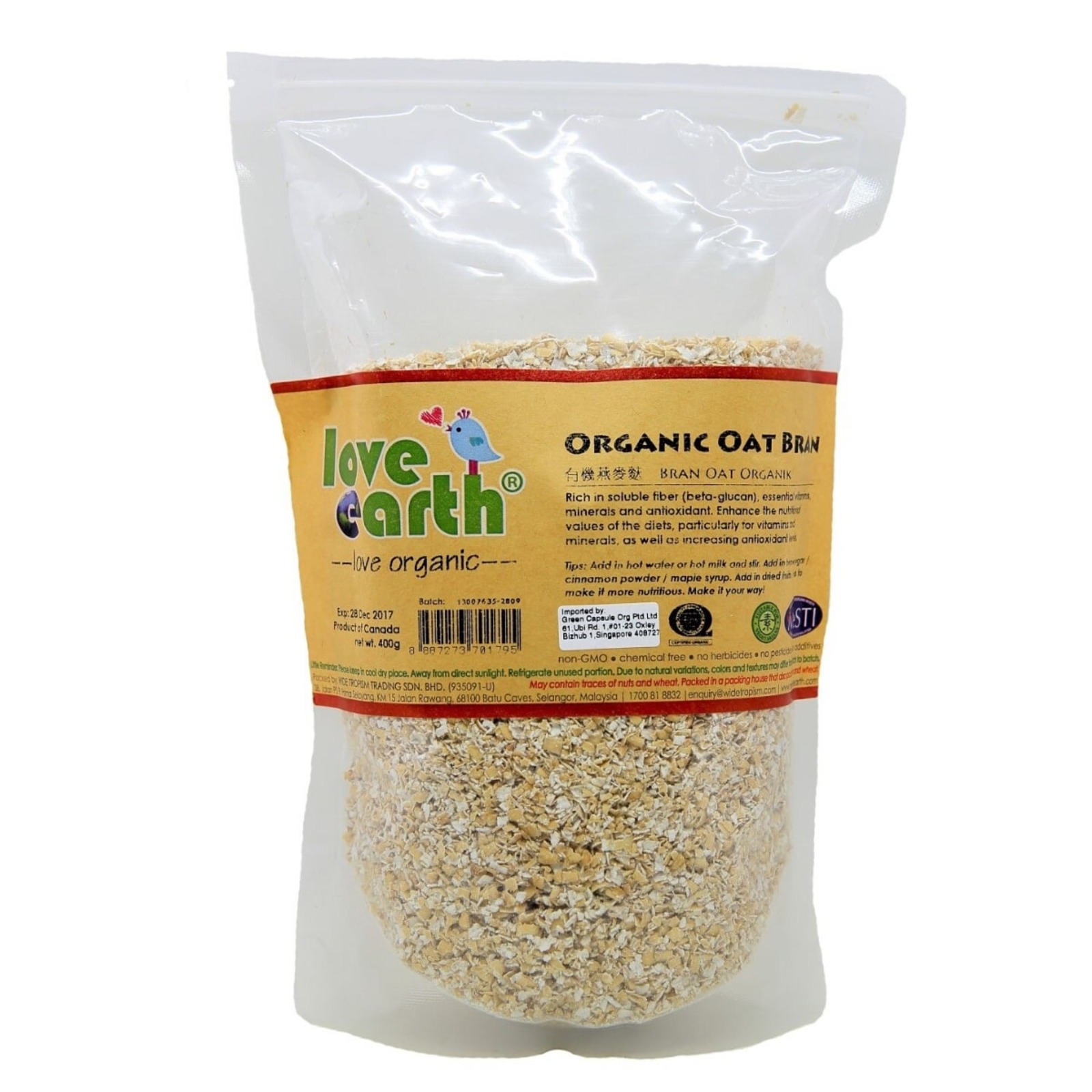 Love Earth Organic Oat Bran NTUC FairPrice