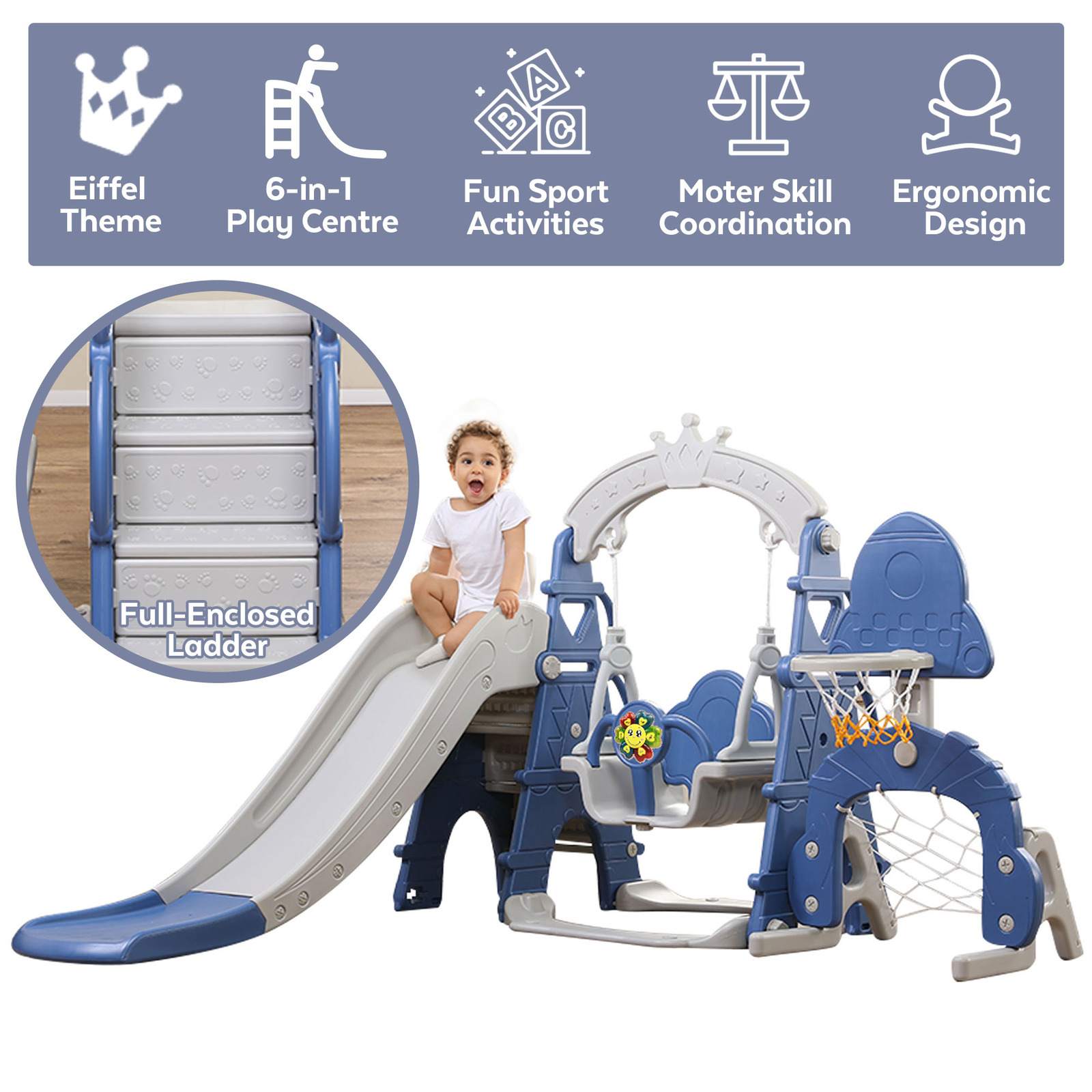 ToddlerFinest 6-in-1 Kids Slide Swing Musical Play Toy (B)