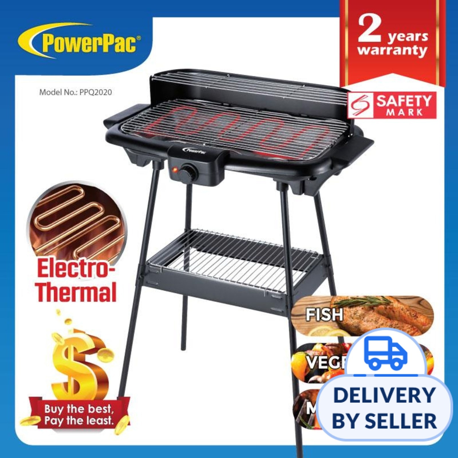 PowerPac Electric BBQ Barbecue Grill PPQ2020 NTUC FairPrice