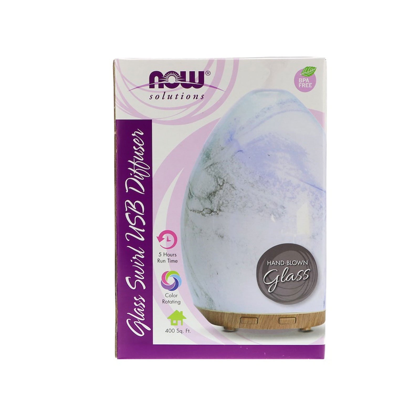 Now Foods Ultrasonic Hand-blown Glass Swirl Oil Diffuser | NTUC FairPrice