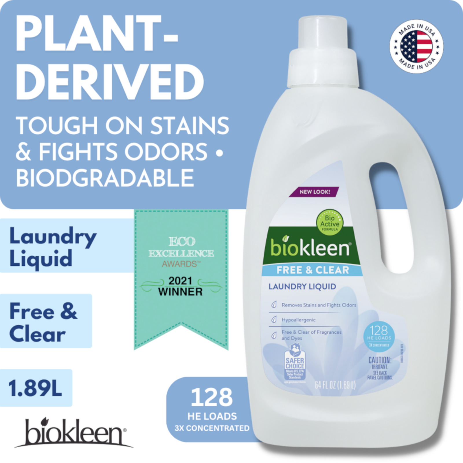 Biokleen Laundry Liquid Free N Clear 128 Loads 64oz/1890ml NTUC FairPrice