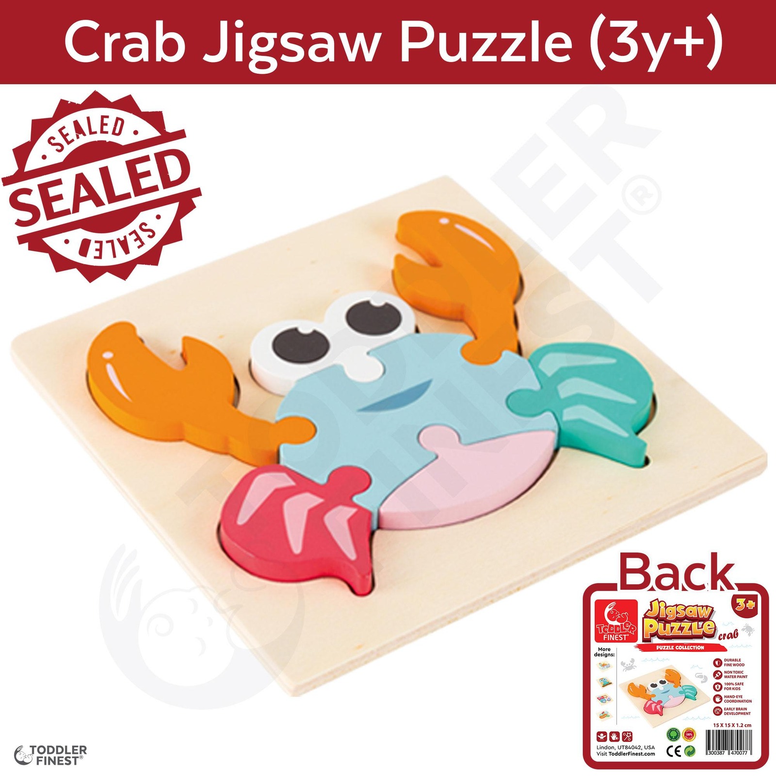 ToddlerFinest 3D Wooden Kids Jigsaw Puzzle Toys (Crab)