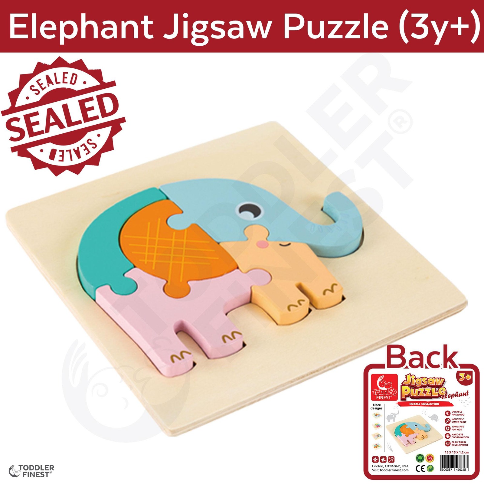 ToddlerFinest 3D Wooden Kids Jigsaw Puzzle Toys (Elephant)