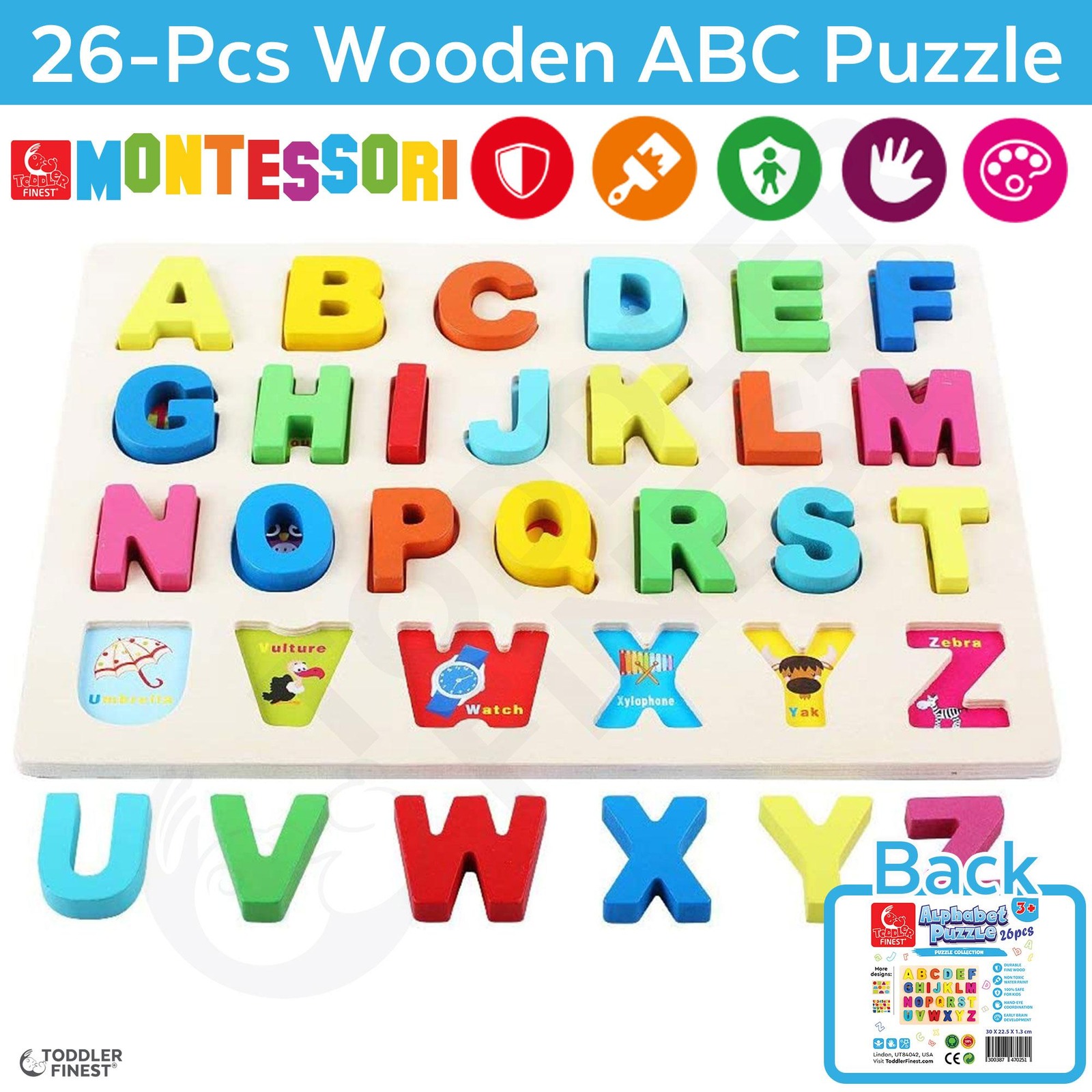 ToddlerFinest Wooden 26pcs ABC Alphabet Puzzle Baby Kids Toy