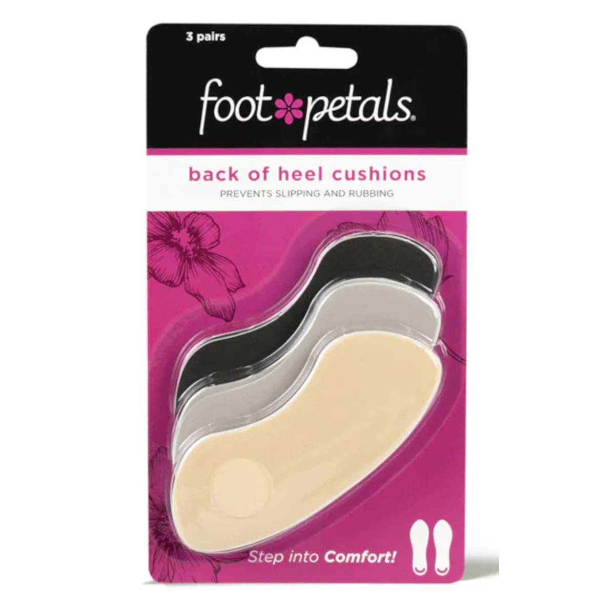 Foot Petals Back of Heel Cushions 3 pairs Black,Grey,Khaki NTUC FairPrice