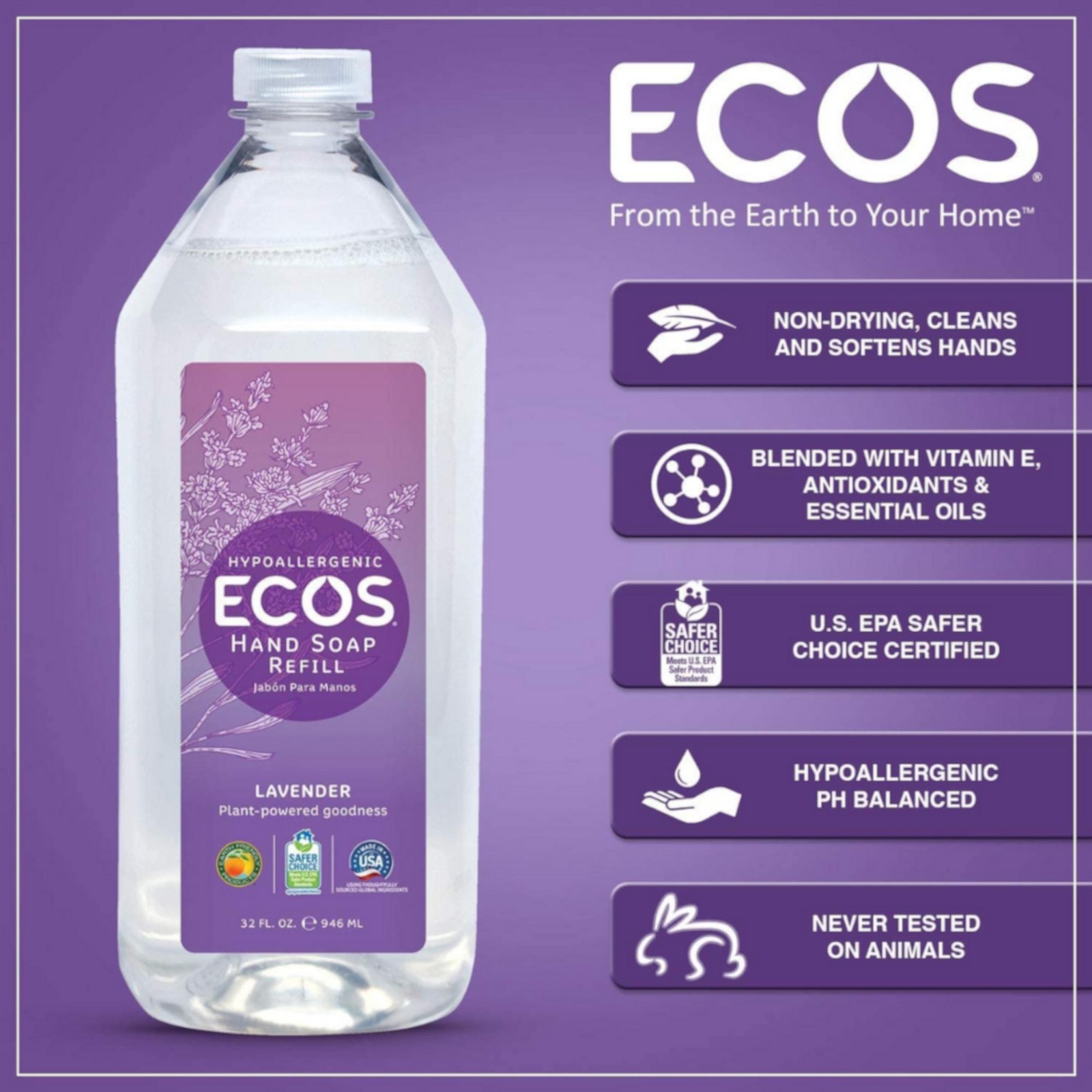 ECOS Hypoallergenic Hand Soap Refill Lavender NTUC FairPrice