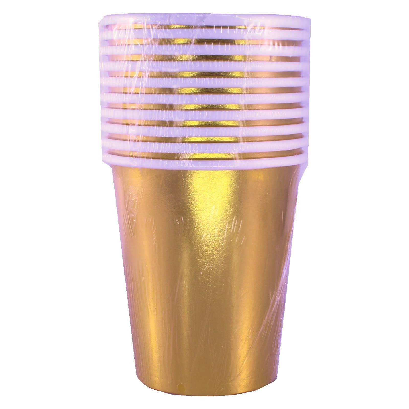 Partyforte Disposable Paper Tableware Cups Metallic Foil Gold NTUC