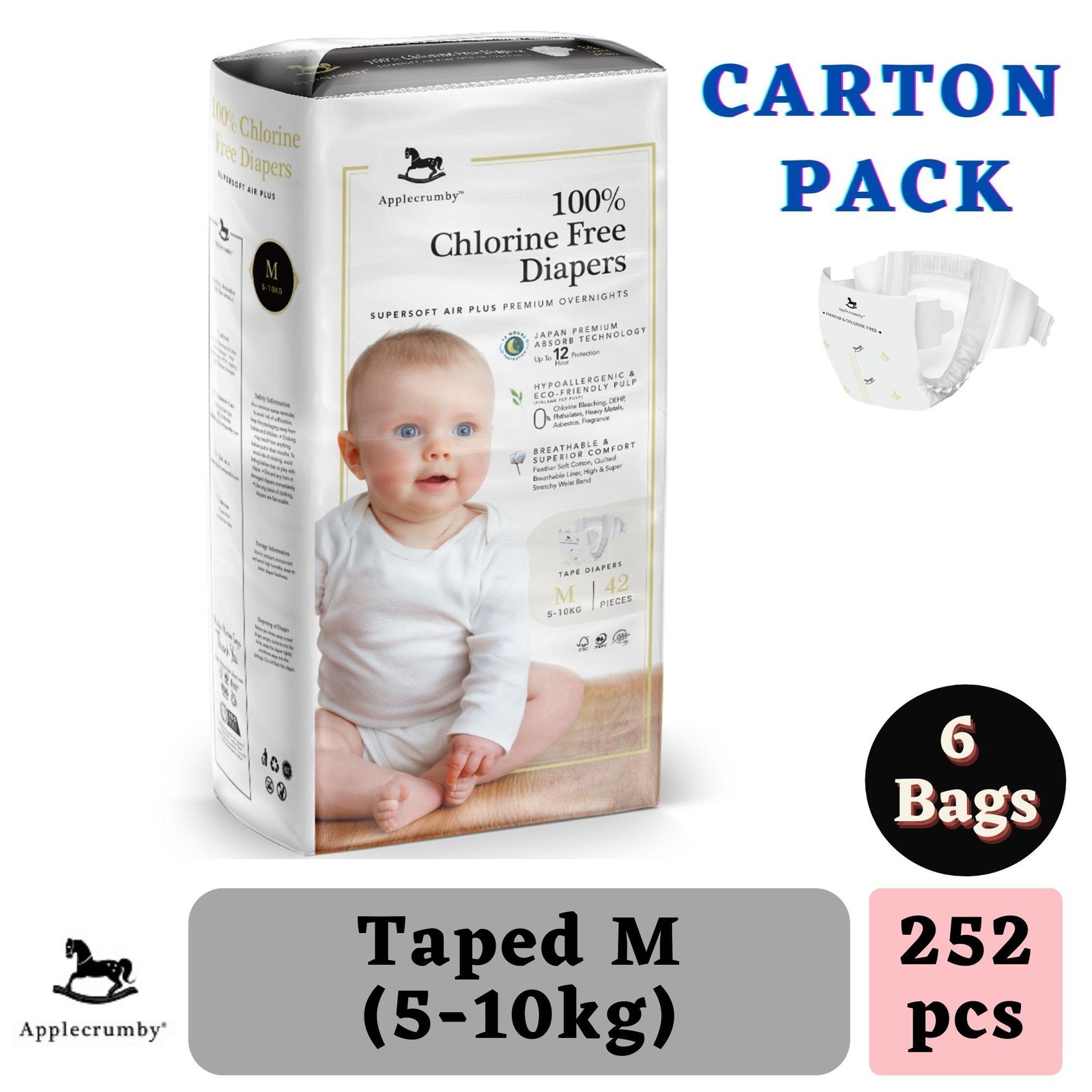 Applecrumby Chlorine Free Diapers M (510kg) NTUC FairPrice