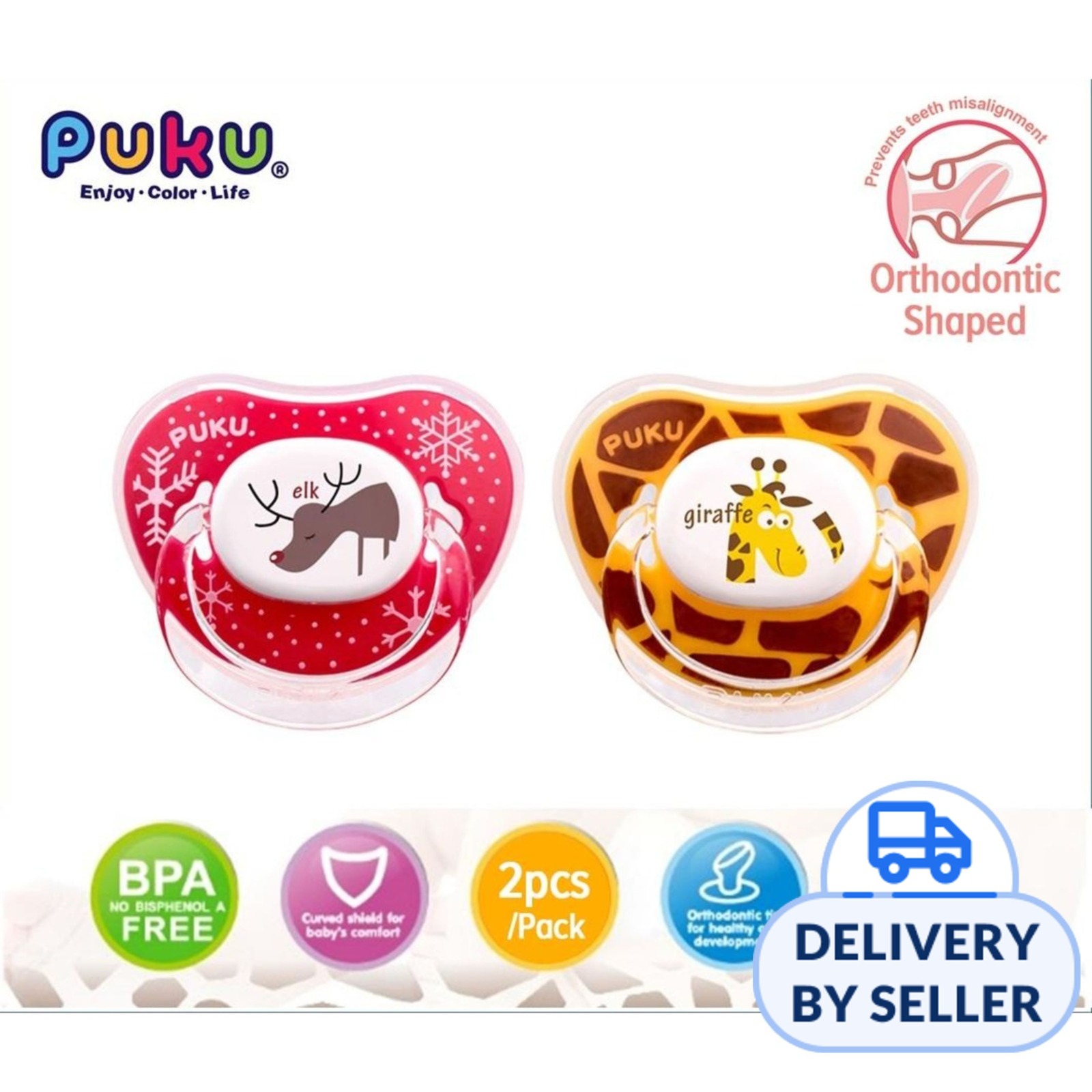 Puku Animal Baby Pacifier 6+ Months - Elk + Giraffe | NTUC FairPrice