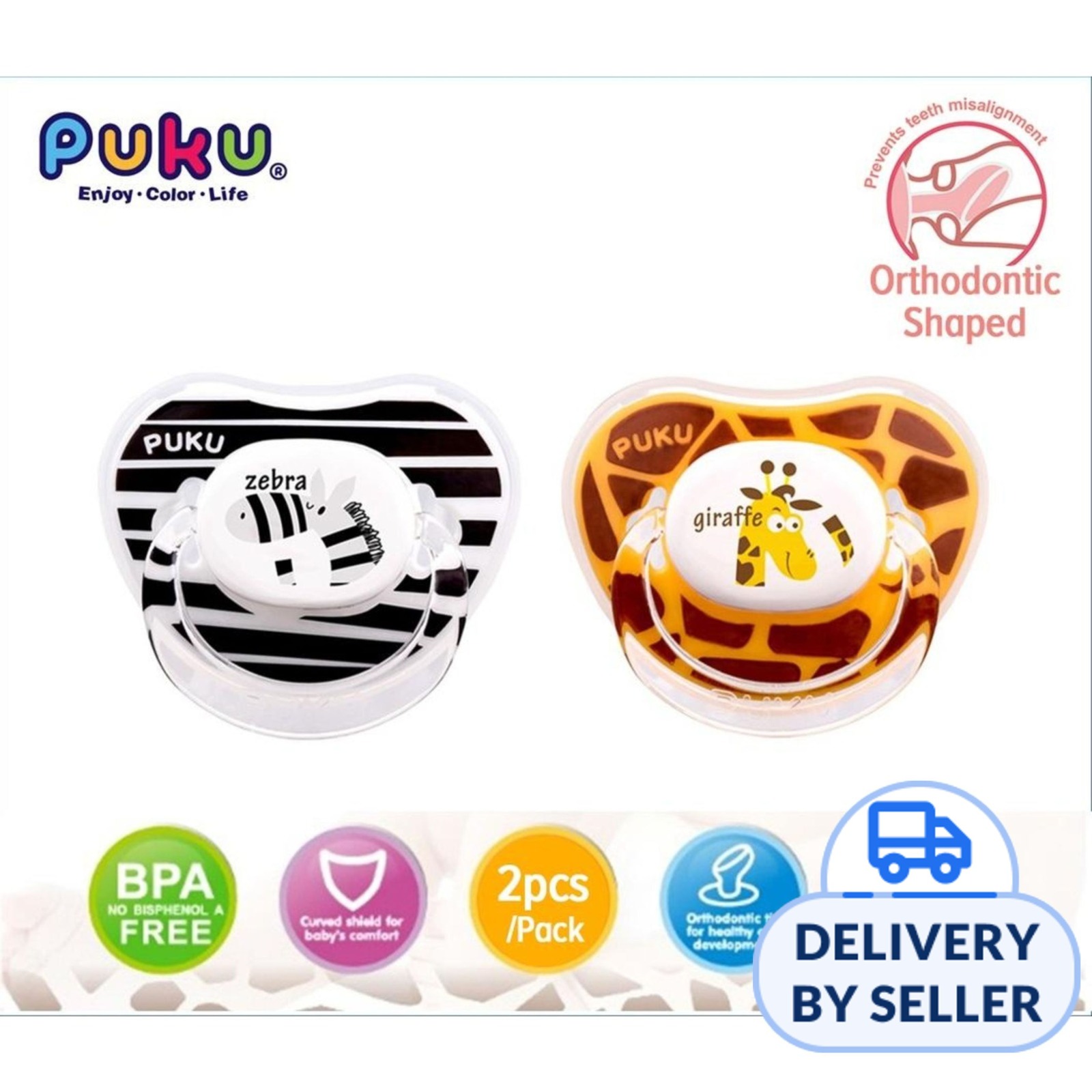 Puku Animal Baby Pacifier 6+ Months - Zebra + Giraffe | NTUC FairPrice