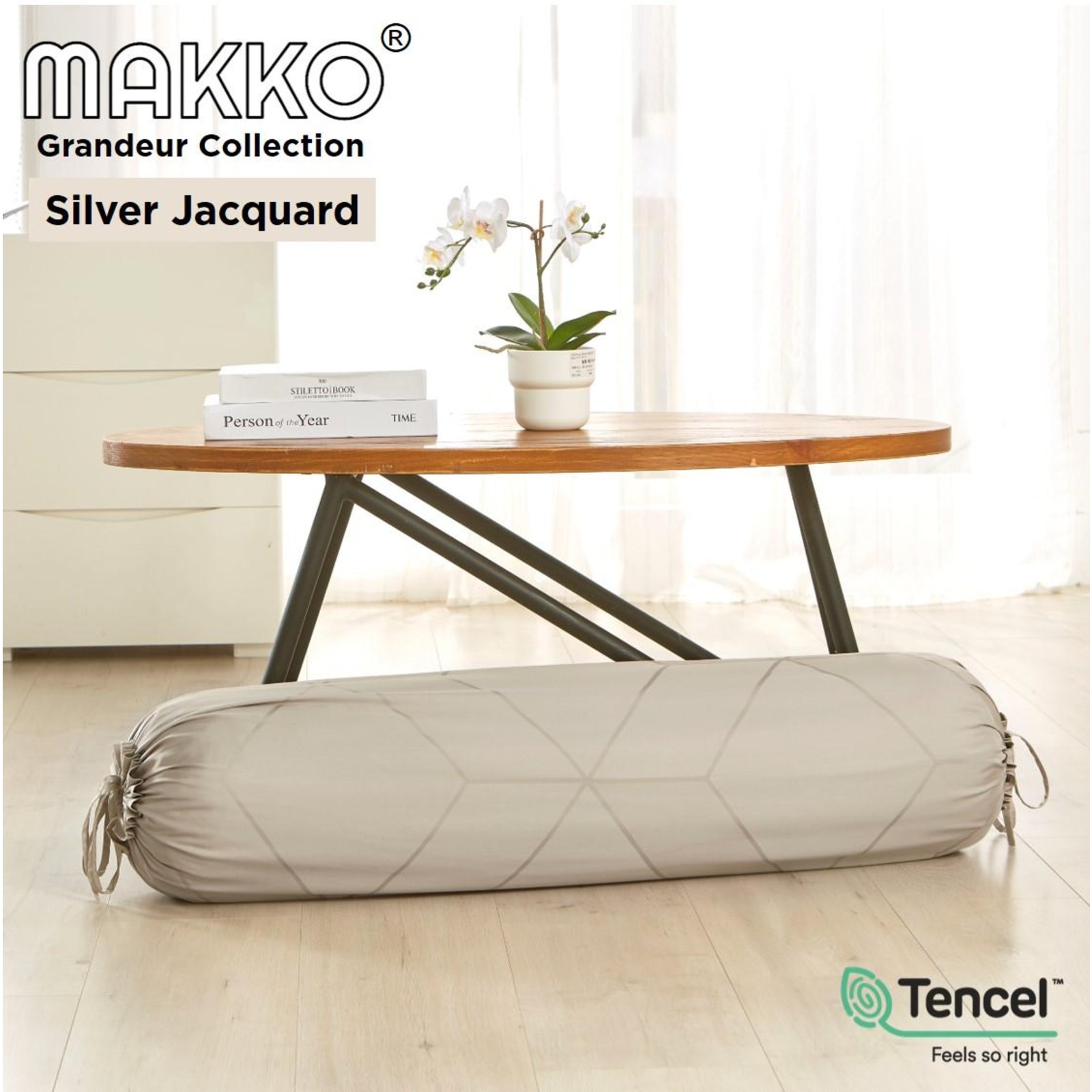 Makko TENCEL Modal 1200TC Silver Jacquard Bolster Case NTUC FairPrice