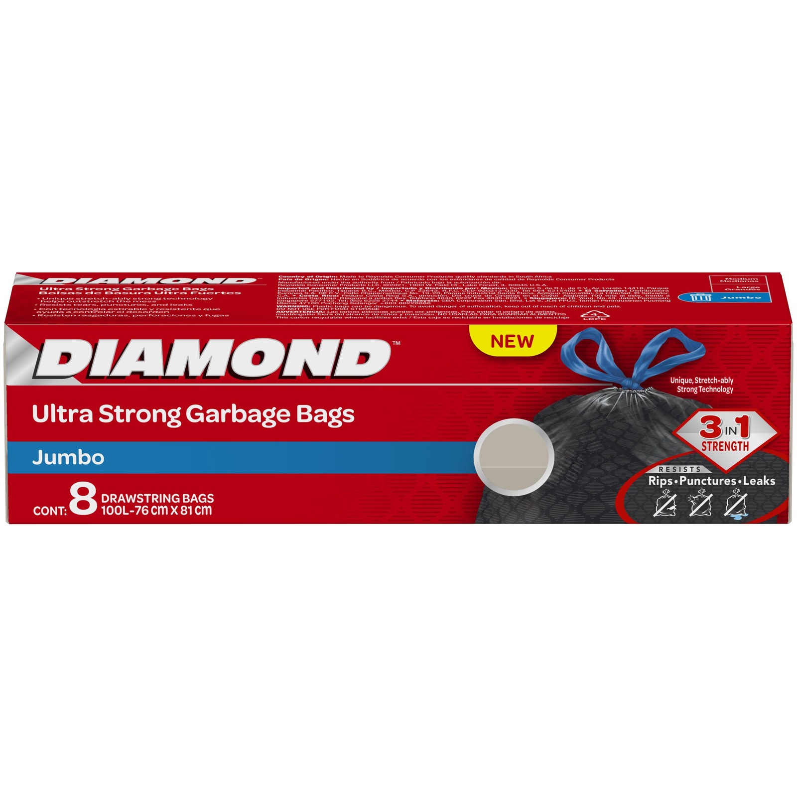 Diamond Ultra Strong Drawstring Jumbo Garbage Bag 8s NTUC FairPrice