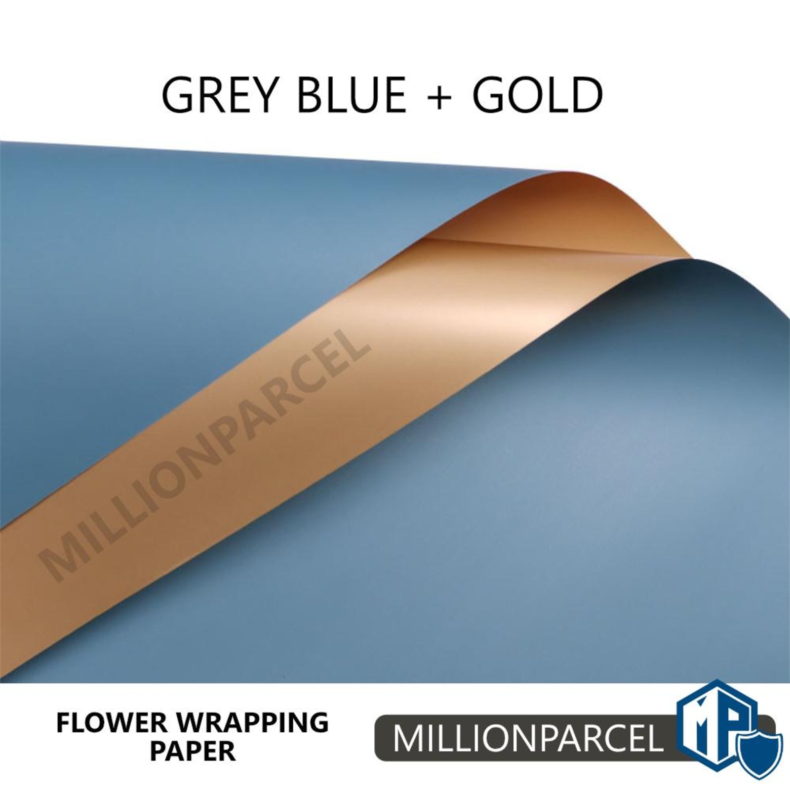 MillionParcel Flower Wrapping Paper Grey Blue / Gold NTUC FairPrice